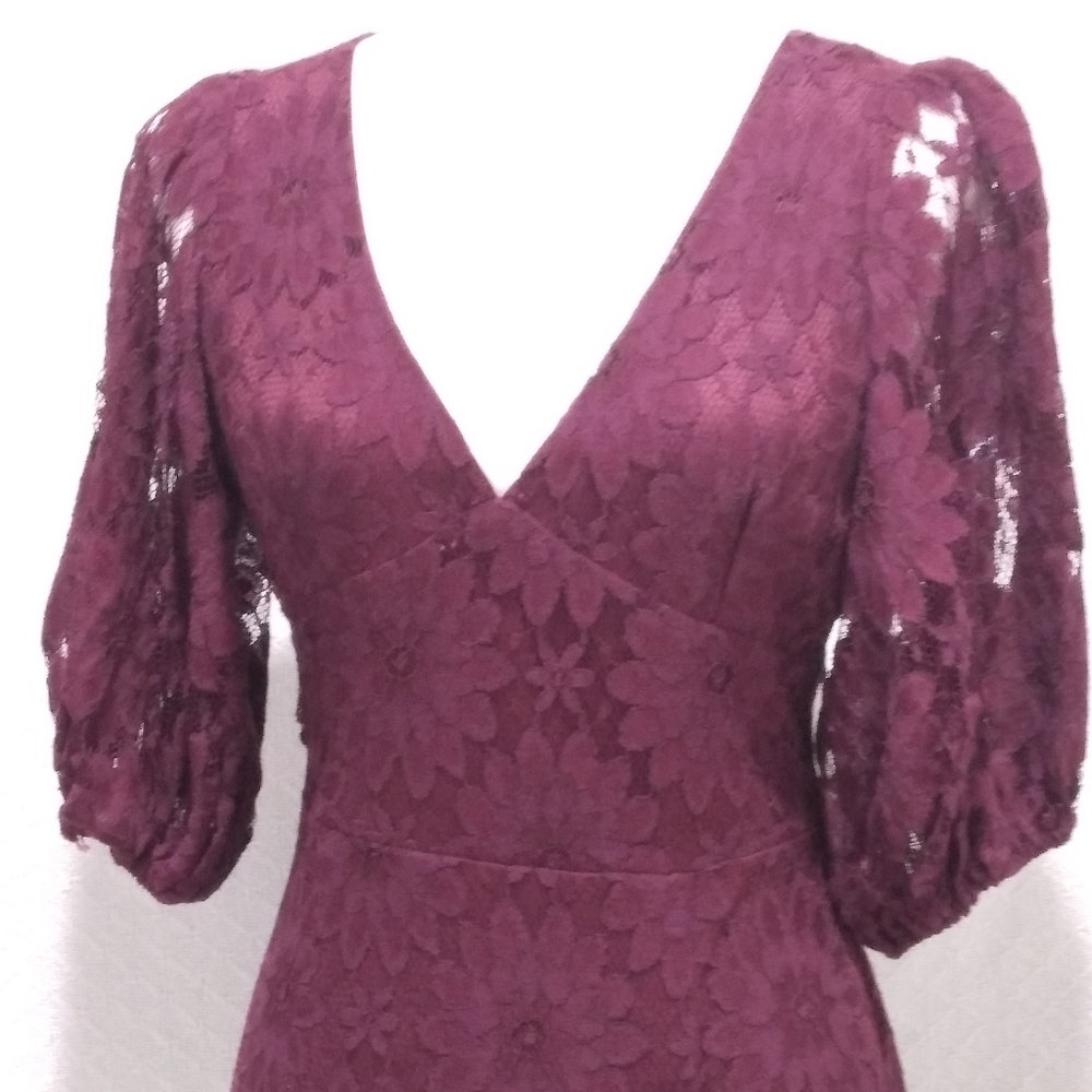 NWOT Saints + Secrets Maroon Lace Floral Dress - Picture 6 of 10